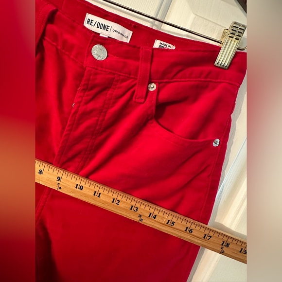RE/DONE 26 Velvet High Rise Ankle Crop Jeans Pants Red Holiday Christmas Party - Picture 11 of 16